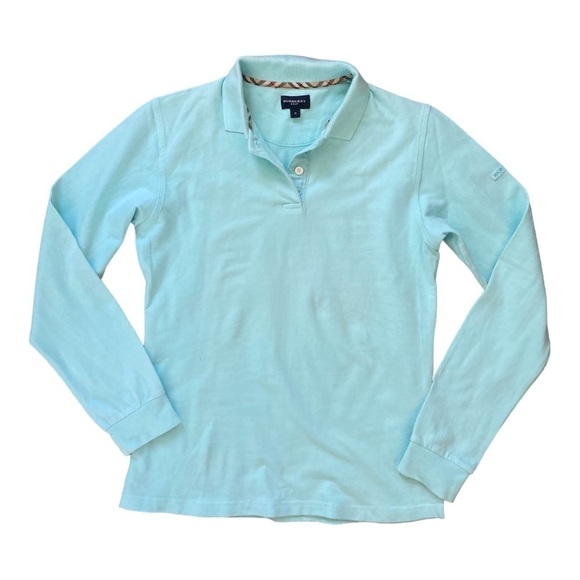 Burberry Golf Vintage Polo Shirt Top Women’s Long Sleeve Aqua Blue - Picture 12 of 12